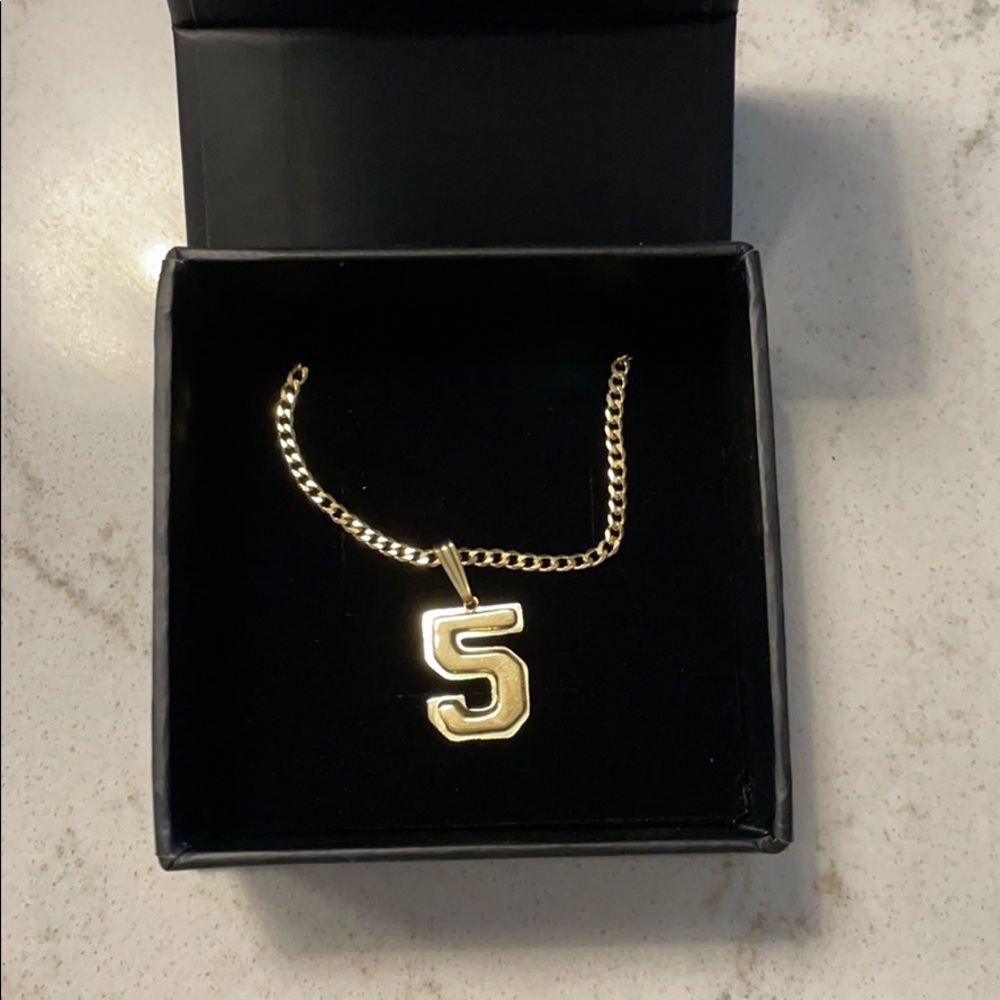 Varsity Number 5 Pendant Necklace- Gold Vermeil